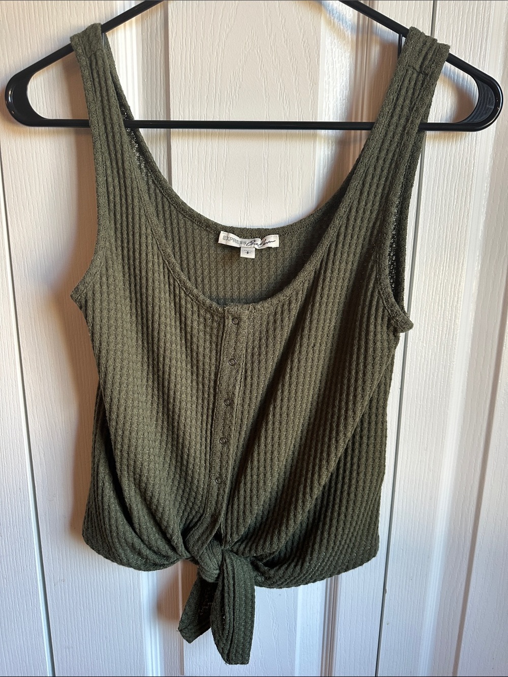 Express Olive Ribbed Tie-Front Tank Top